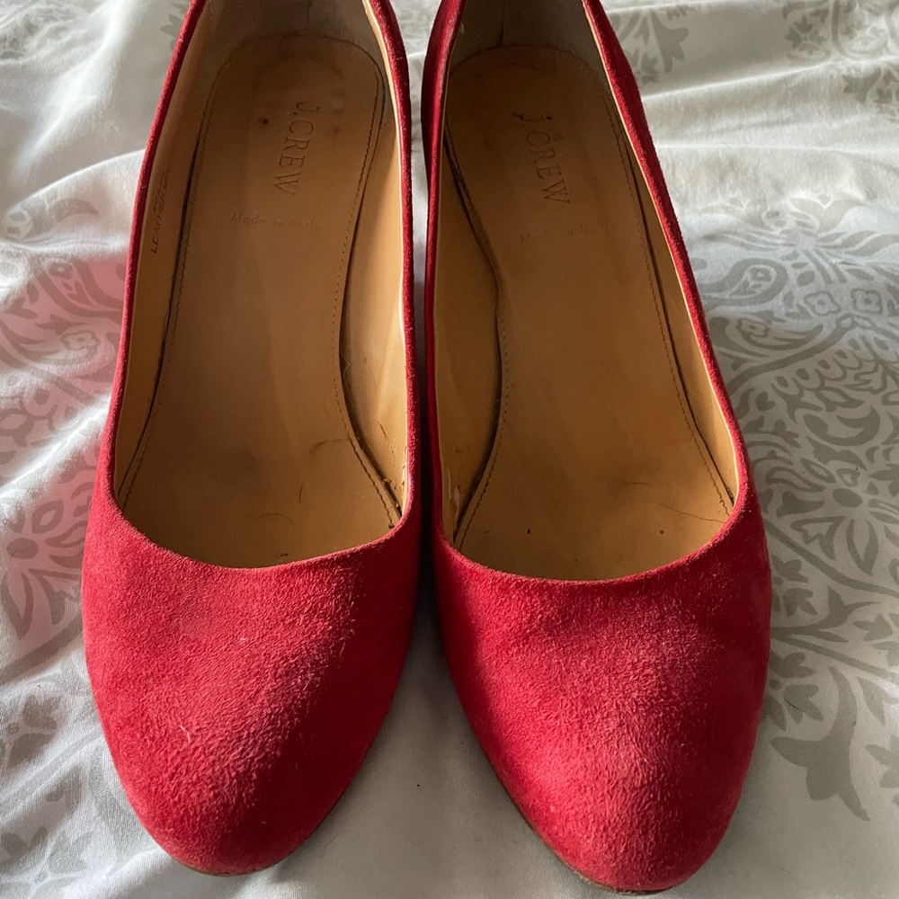 J Crew Red suede wedges size 9